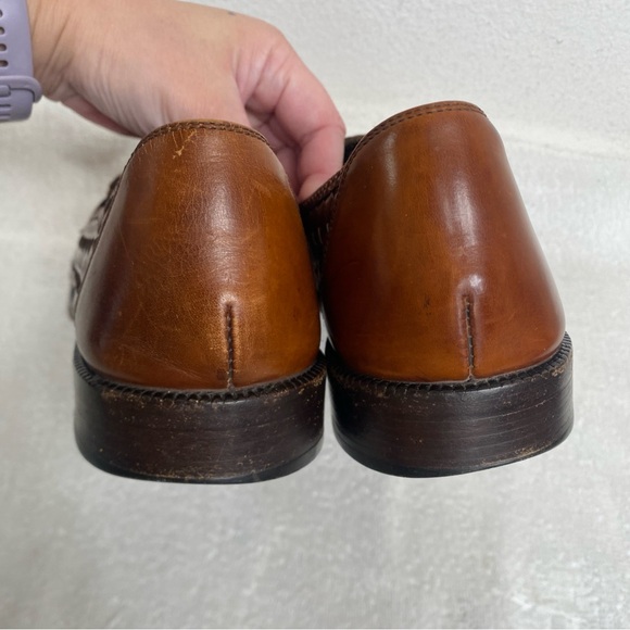 Bragano by Cole Haan Italy Men Cognac Leather Woven Loafer Size 9 Classic Preppy